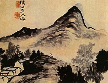  1707 Oil Painting - Shitao conversation with the mountain 1707 old China ink